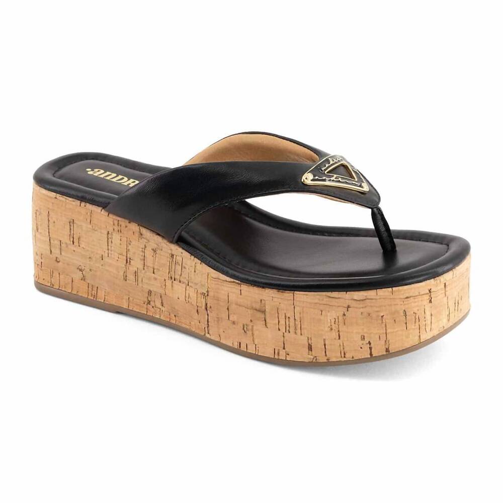 NEW ANDREA women's cork platform wedge sandals in black